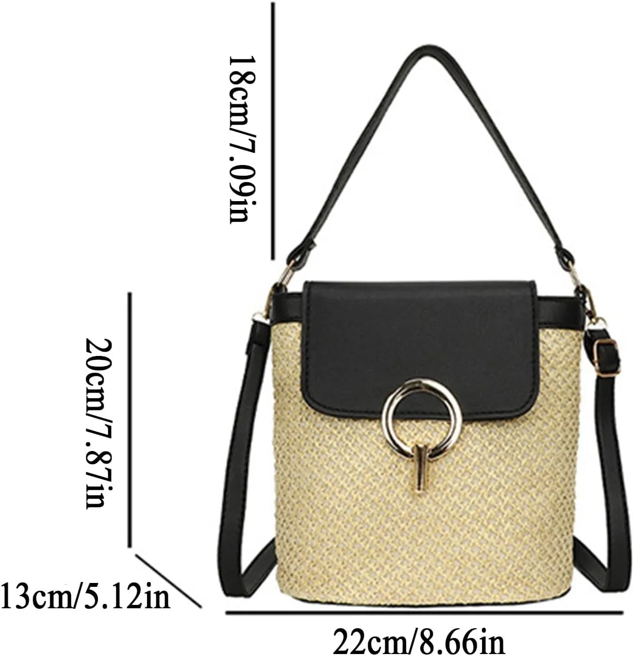 Pouch Purse Shoulder Handbag Straw Weave Women Ladies Bucket Handbags Summer Beach Shoulder Bags