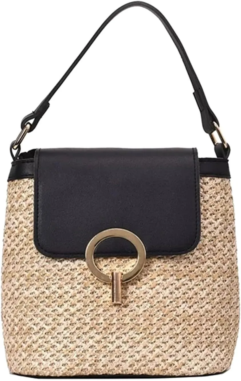 Pouch Purse Shoulder Handbag Straw Weave Women Ladies Bucket Handbags Summer Beach Shoulder Bags