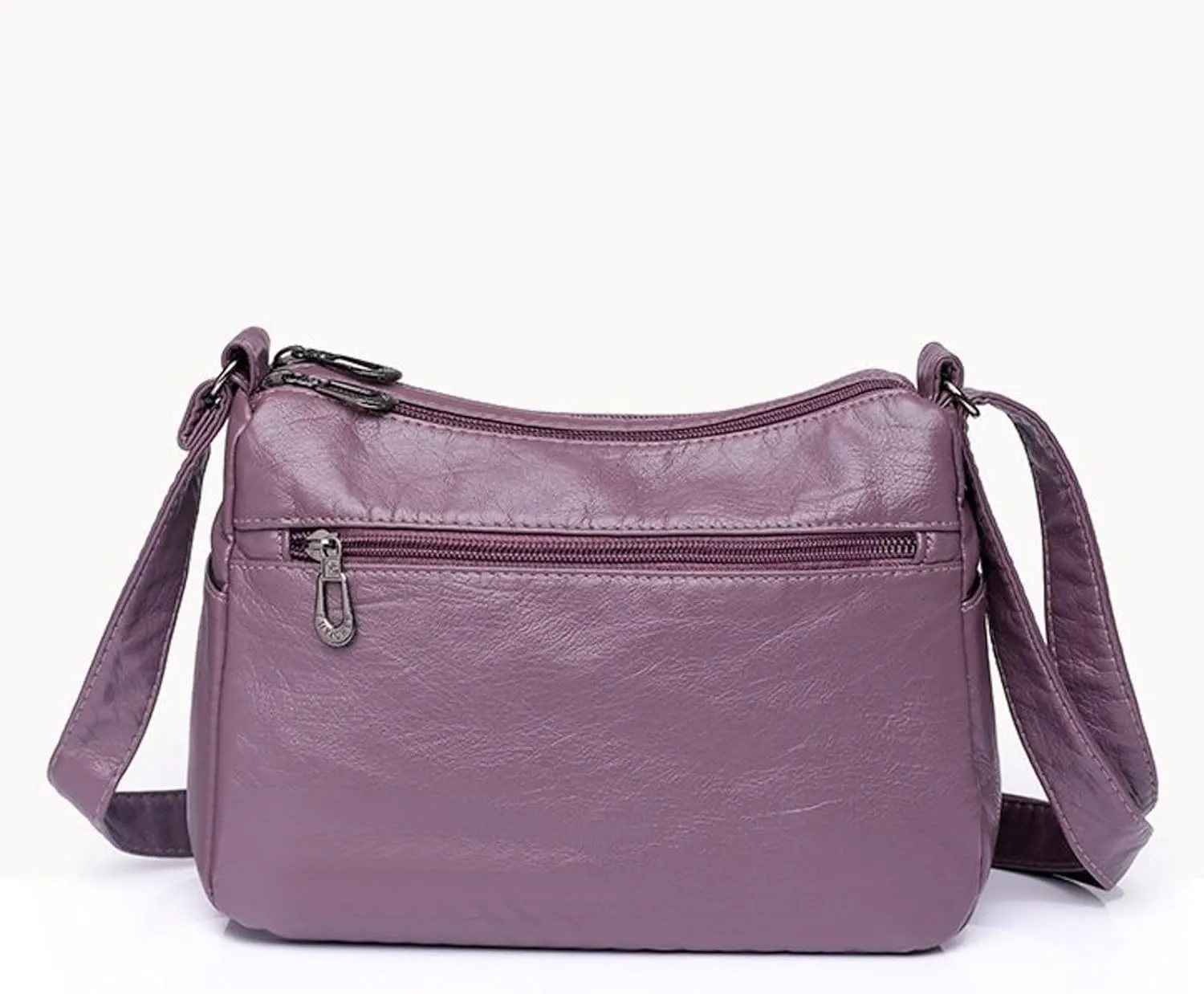 Pu Leather Tote Fashion Casual Women's Retro Soft Leather Zipper Double Pocket Shoulder Messenger Bag