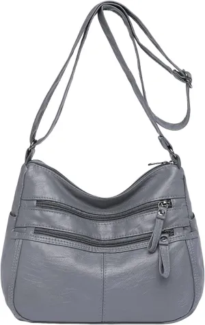 Pu Leather Tote Fashion Casual Women's Retro Soft Leather Zipper Double Pocket Shoulder Messenger Bag