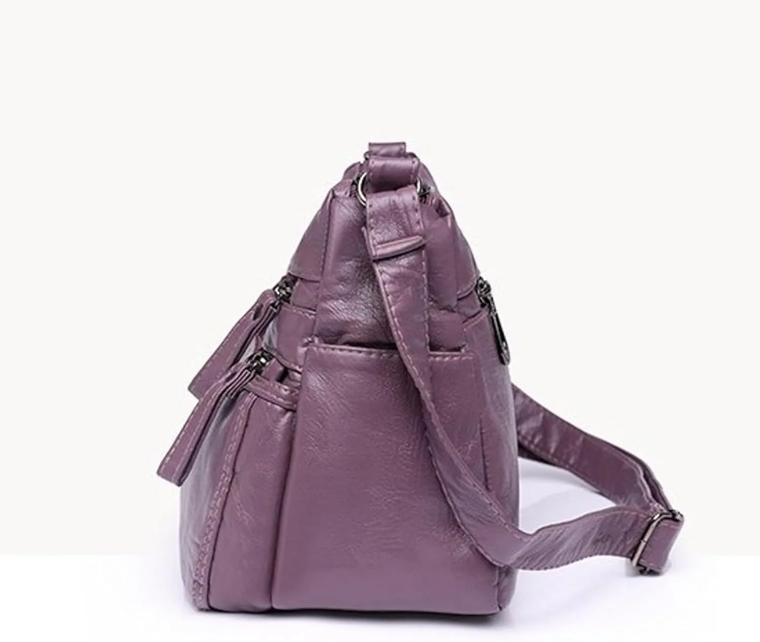 Pu Leather Tote Fashion Casual Women's Retro Soft Leather Zipper Double Pocket Shoulder Messenger Bag