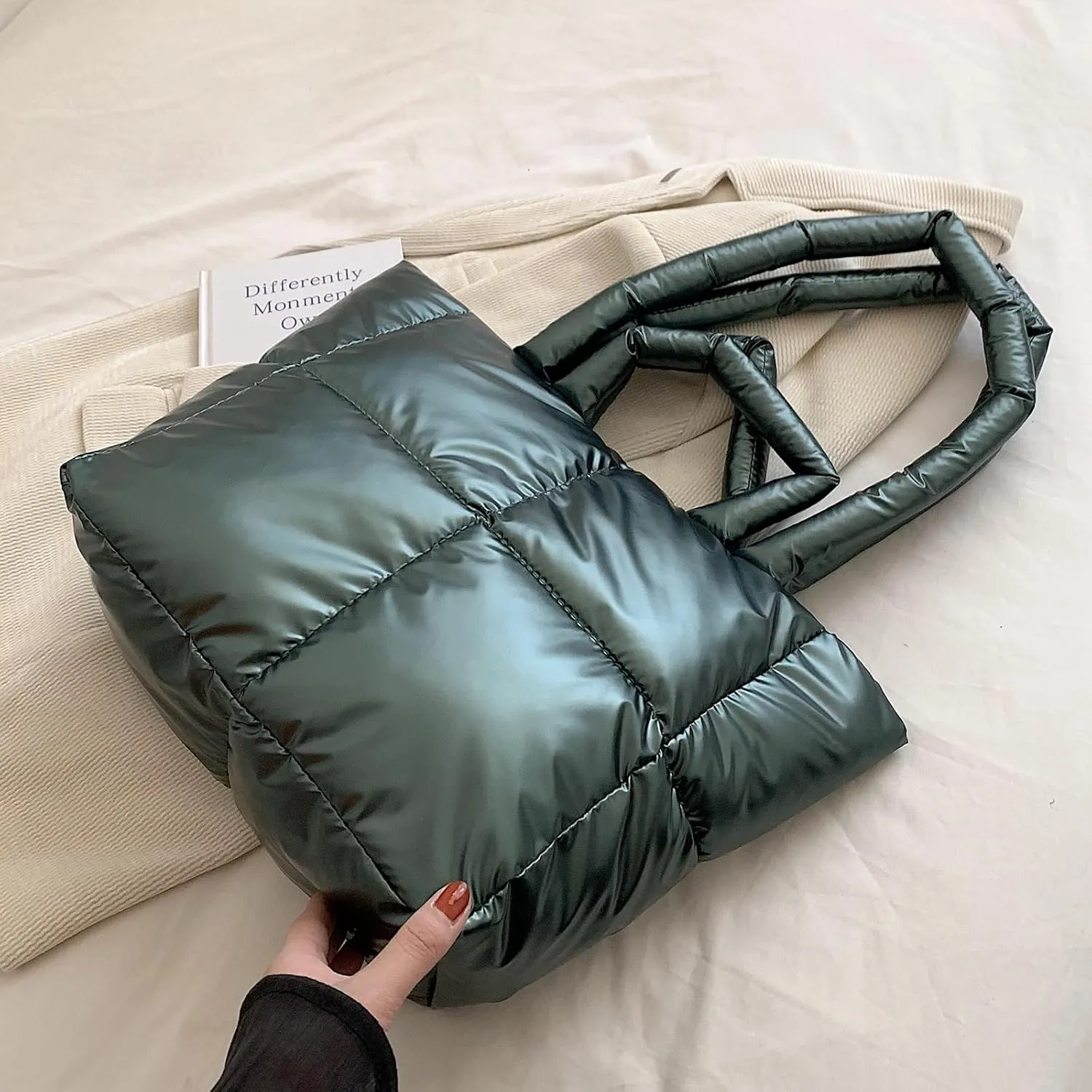 Puffer Tote for Women Large Quilted Purse Ladies Padding Shoulder Lightweight Puffy Tote and Satchels
