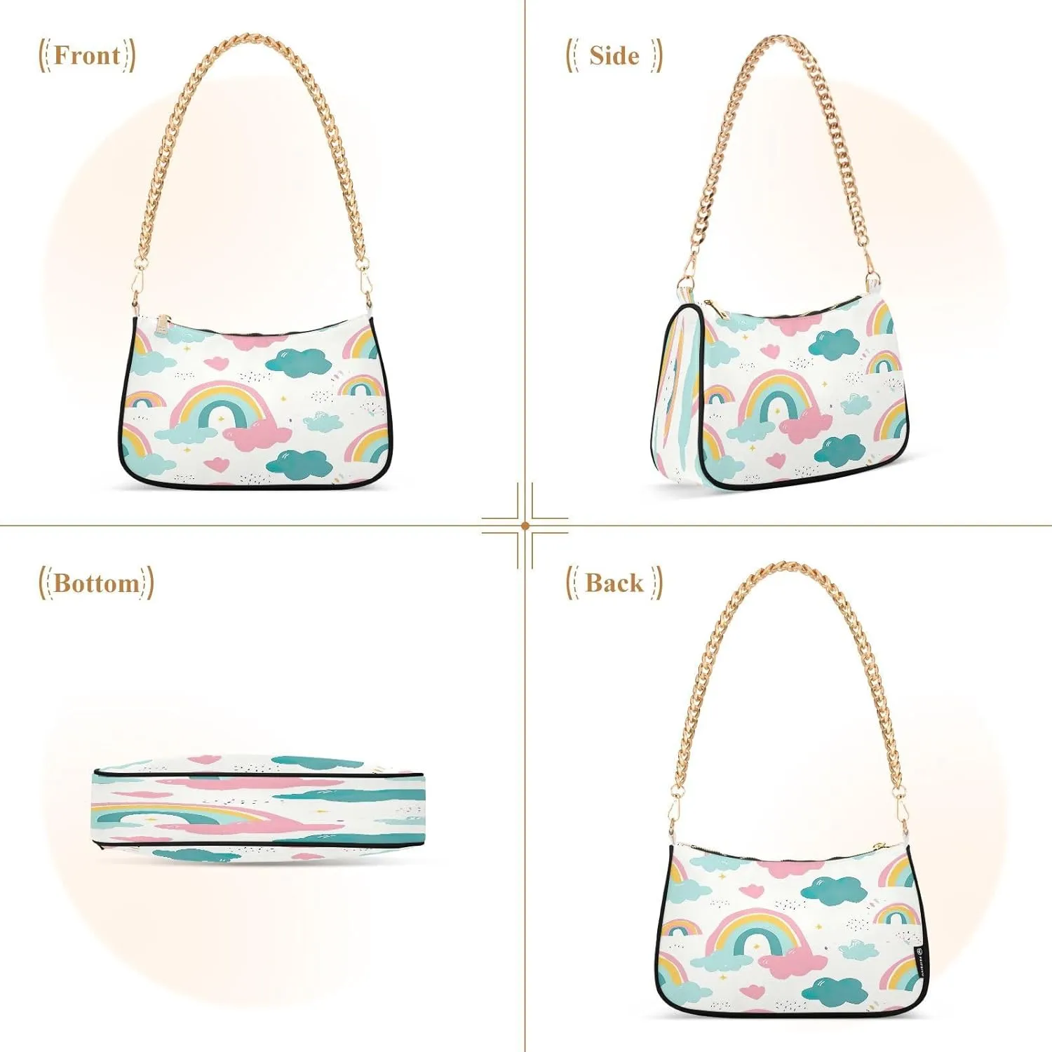 Rainbow Cloud Shoulder Bag with Zipper, Womens Shoulder Bags Crossbody