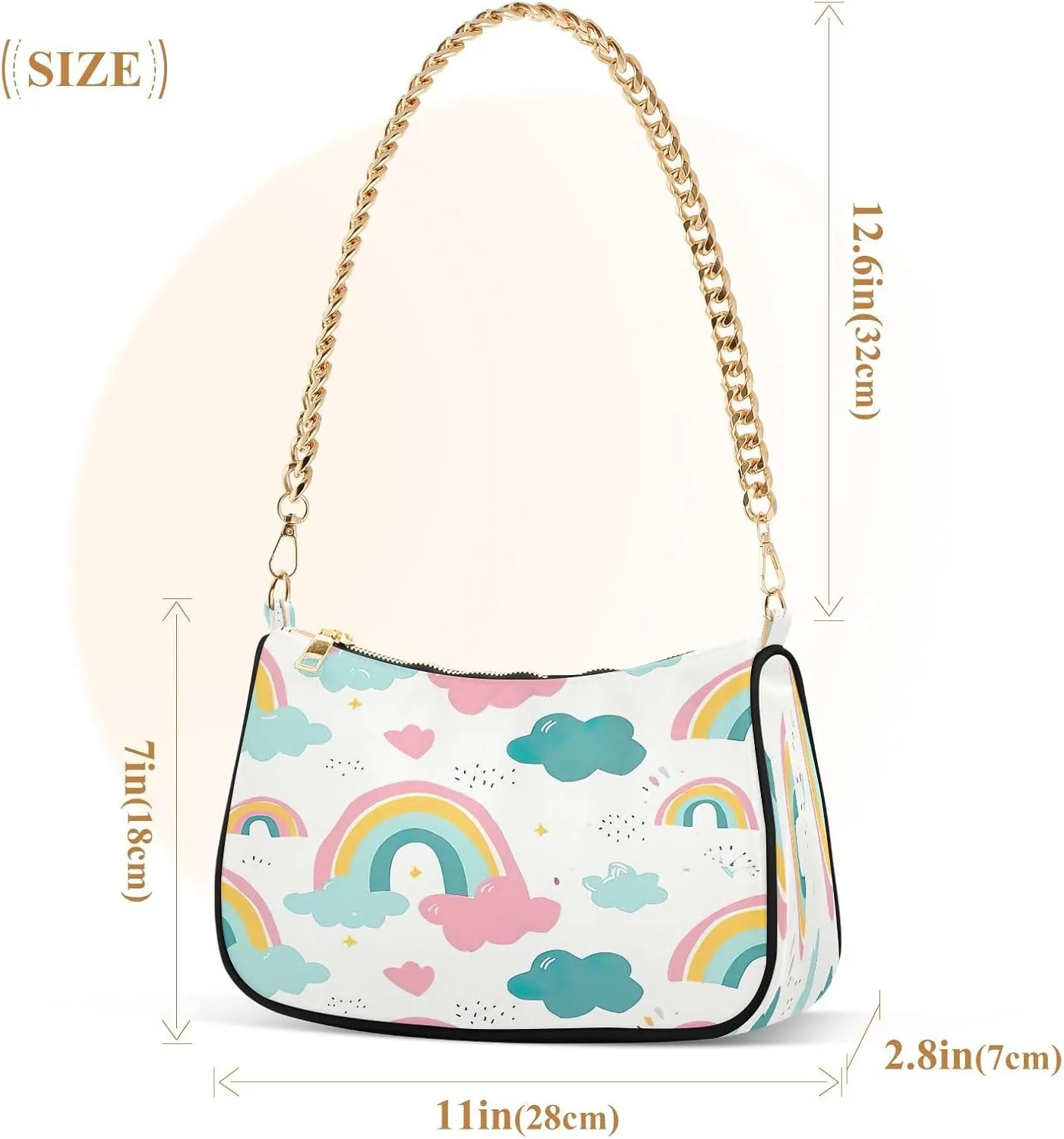 Rainbow Cloud Shoulder Bag with Zipper, Womens Shoulder Bags Crossbody