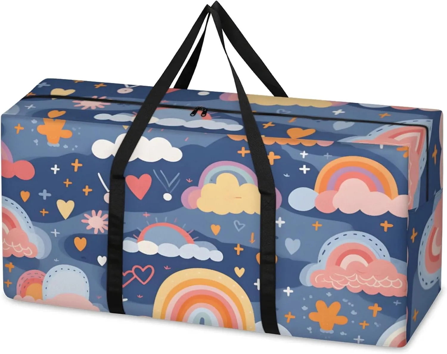 Rainbow Graffiti Extra Large Moving Bags Heavy Duty Storage Bags Cloth Wrap Around Handles Double Zipper Reusable Convenient Foldable Storage Tote for Travel Camping Space Save