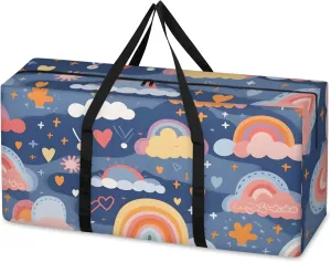 Rainbow Graffiti Extra Large Moving Bags Heavy Duty Storage Bags Cloth Wrap Around Handles Double Zipper Reusable Convenient Foldable Storage Tote for Travel Camping Space Save