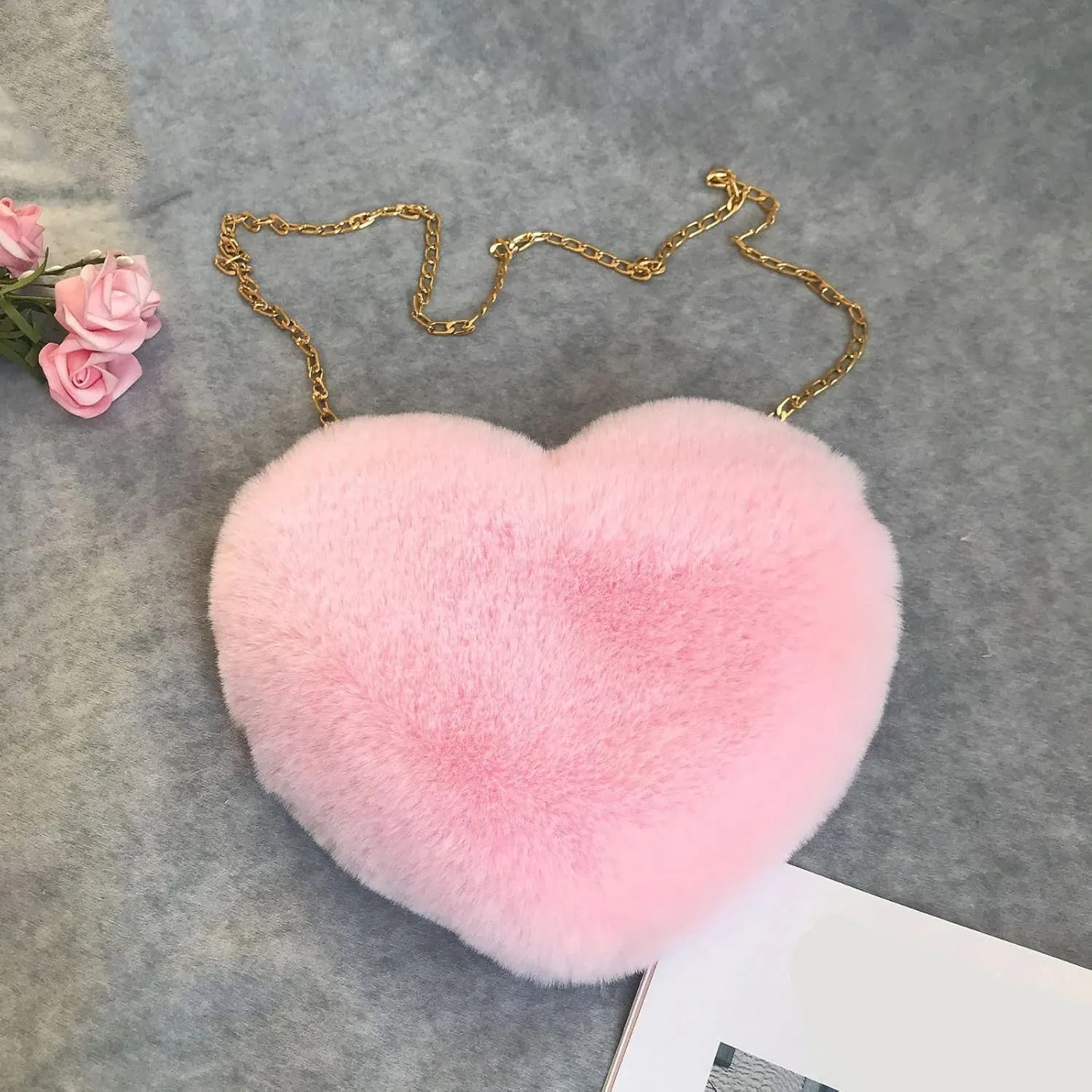 Retro Clutch Underarm Purse Fashion Love Bag Peach Heart Bag Women Chain Crossbody Plush One Shoulder Wool