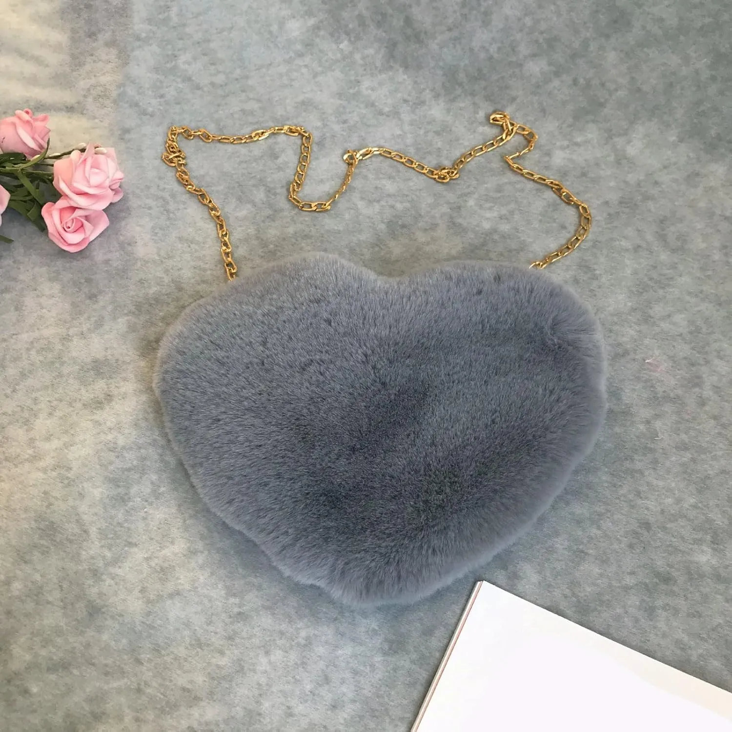 Retro Clutch Underarm Purse Fashion Love Bag Peach Heart Bag Women Chain Crossbody Plush One Shoulder Wool