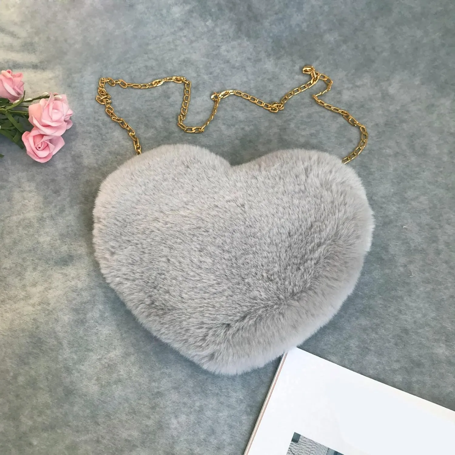 Retro Clutch Underarm Purse Fashion Love Bag Peach Heart Bag Women Chain Crossbody Plush One Shoulder Wool