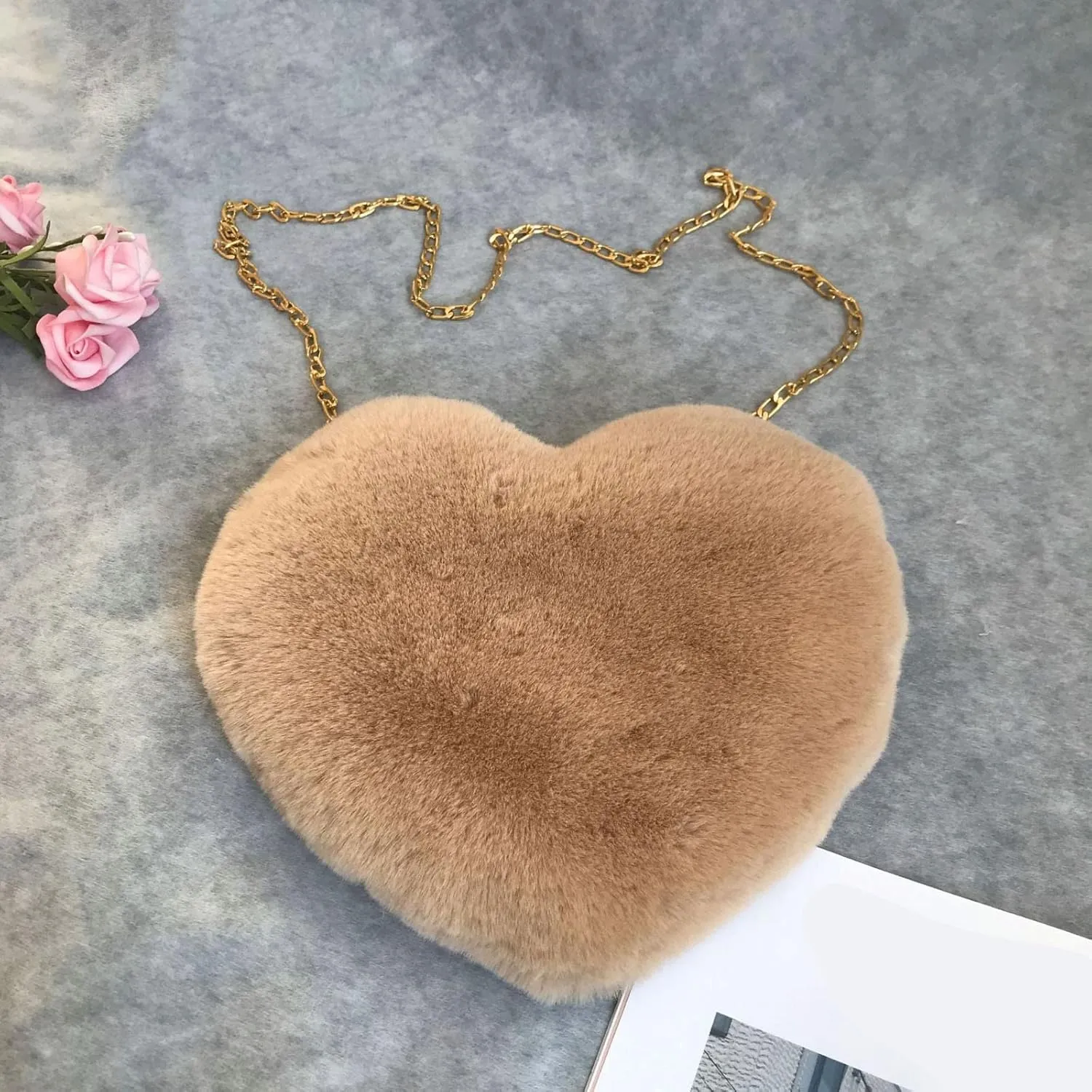 Retro Clutch Underarm Purse Fashion Love Bag Peach Heart Bag Women Chain Crossbody Plush One Shoulder Wool