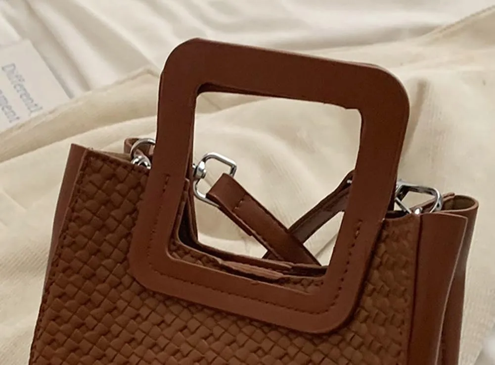 Retro Woven Crossbody Handbags For Women Clutch Satchels Shoulder Purse Ladies Trendy Bucket Bag for Work Travel