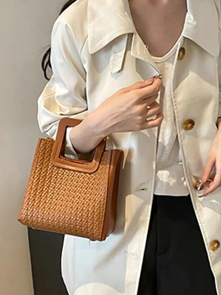 Retro Woven Crossbody Handbags For Women Clutch Satchels Shoulder Purse Ladies Trendy Bucket Bag for Work Travel