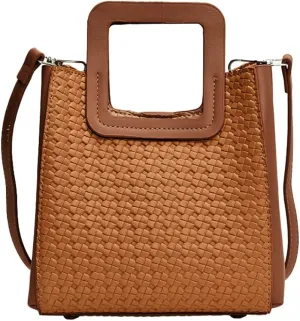 Retro Woven Crossbody Handbags For Women Clutch Satchels Shoulder Purse Ladies Trendy Bucket Bag for Work Travel