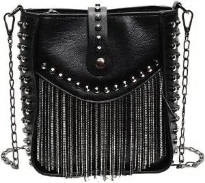 Rungion Trendy Small Purse for Women Vegan Leather Shoulder Crossbody Bag with Chain Y2k Tassel Rivet Handbag Satchels