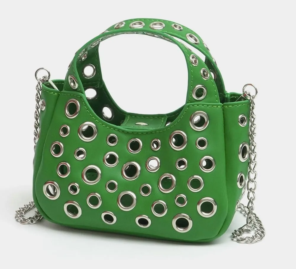 Rungion Trendy Vegan Leather Shoulder Bag for Women Small Y2k Rivet Handbags Crossbody Purse with Chain Satchels 2025