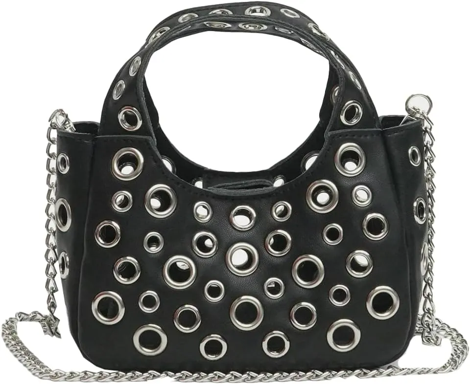 Rungion Trendy Vegan Leather Shoulder Bag for Women Small Y2k Rivet Handbags Crossbody Purse with Chain Satchels 2025