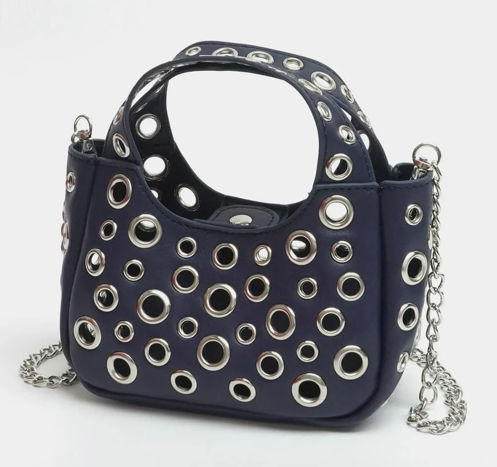 Rungion Trendy Vegan Leather Shoulder Bag for Women Small Y2k Rivet Handbags Crossbody Purse with Chain Satchels 2025
