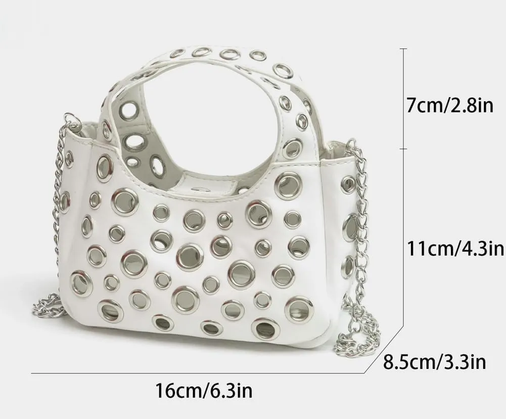 Rungion Trendy Vegan Leather Shoulder Bag for Women Small Y2k Rivet Handbags Crossbody Purse with Chain Satchels 2025