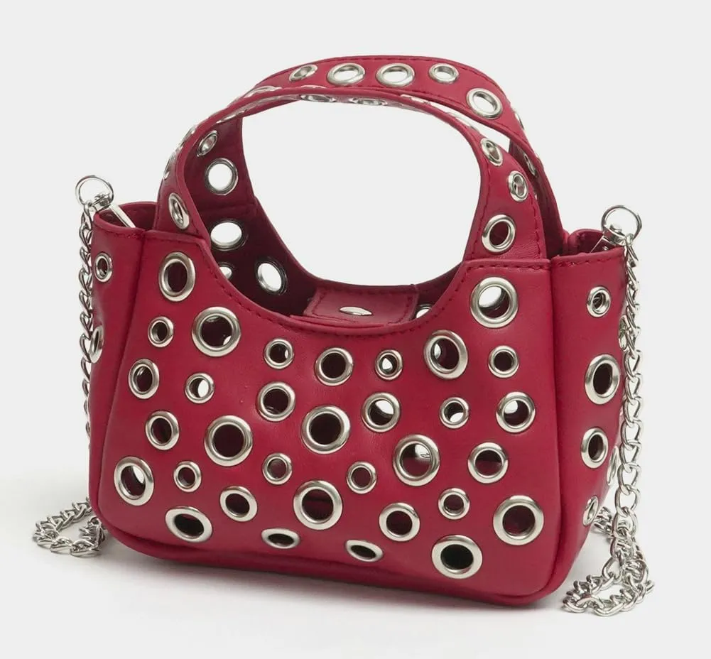 Rungion Trendy Vegan Leather Shoulder Bag for Women Small Y2k Rivet Handbags Crossbody Purse with Chain Satchels 2025