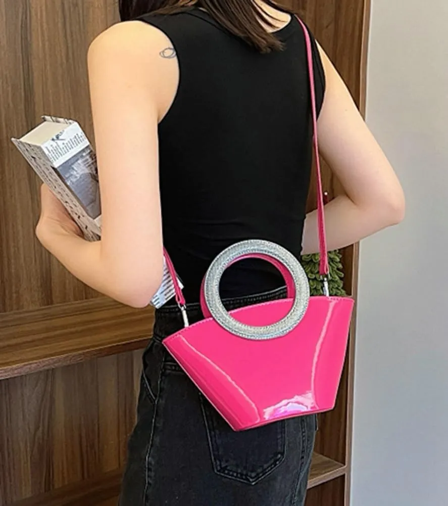 Rungion Women's Bucket Clutch Purse Glossy PU Leather Evening Bags Party Handbag Wedding Y2k Crossbody Shoulder Satchels