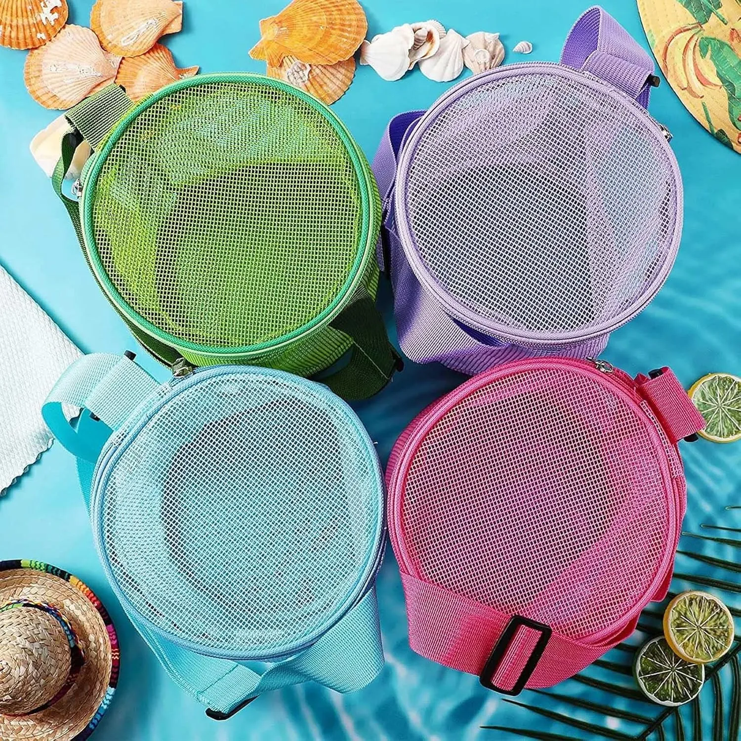 Sand Toy Mesh Bag for Children Mesh Beach Bags, Beach Toy Bag, Storage with Adjustable Straps