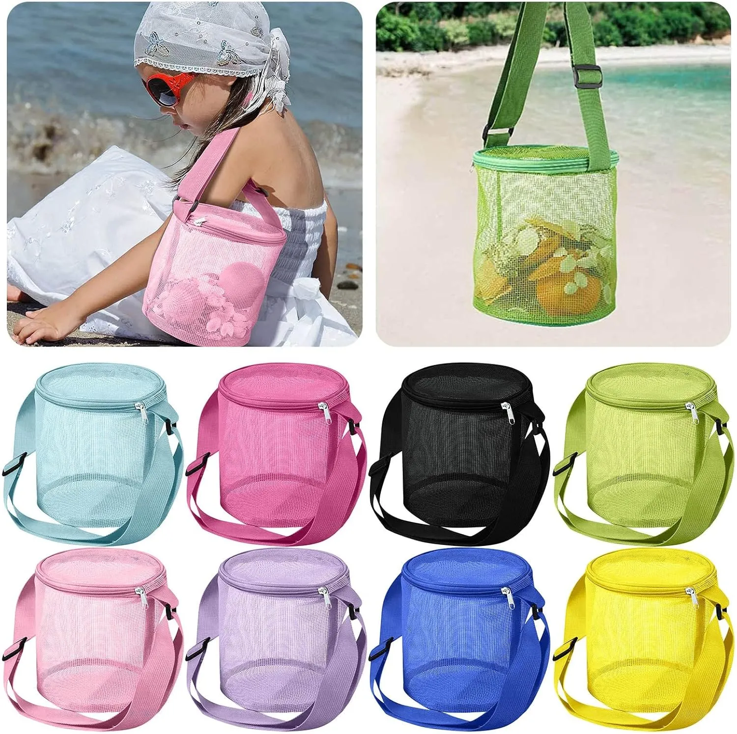 Sand Toy Mesh Bag for Children Mesh Beach Bags, Beach Toy Bag, Storage with Adjustable Straps
