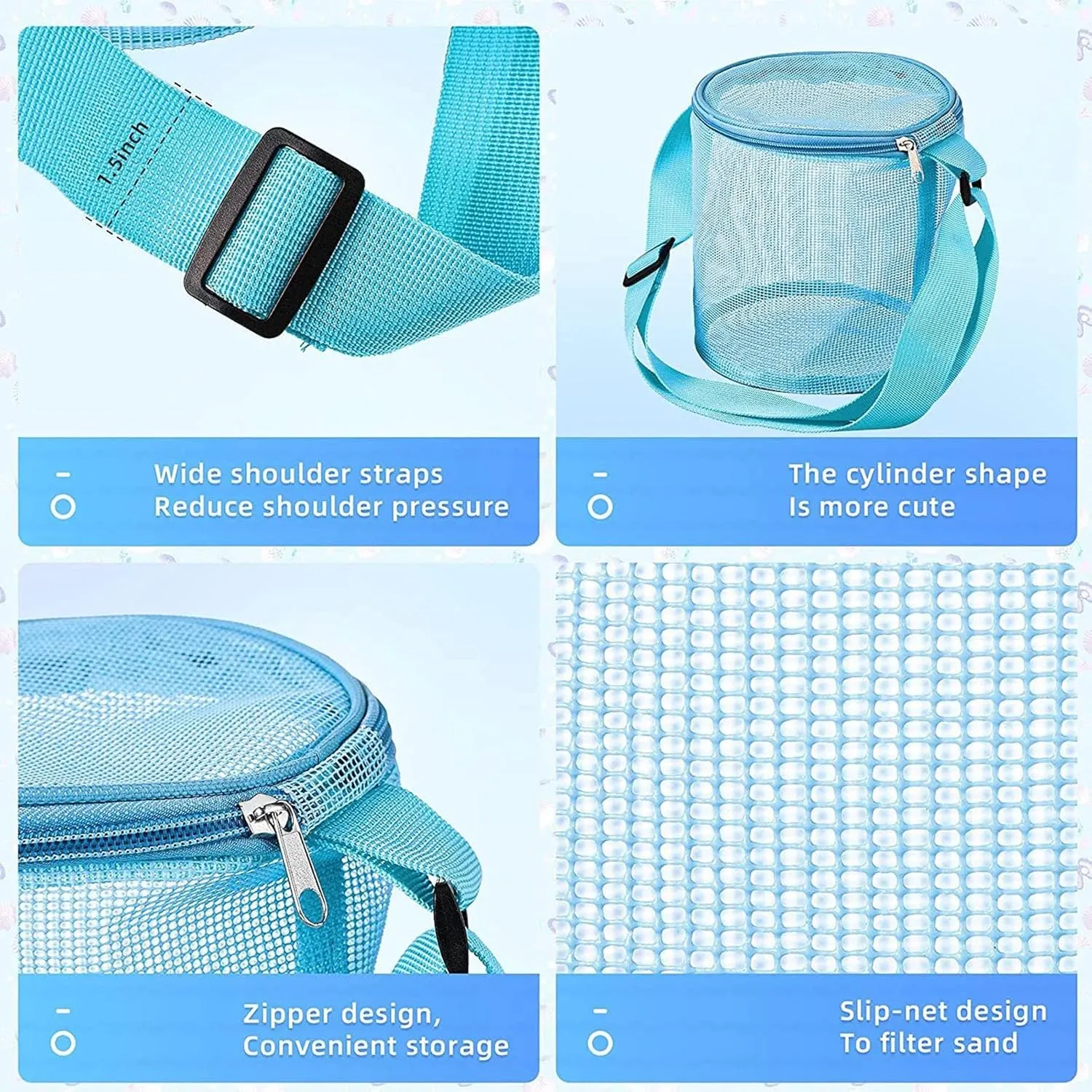 Sand Toy Mesh Bag for Children Mesh Beach Bags, Beach Toy Bag, Storage with Adjustable Straps