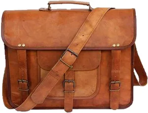Satchel Briefcase Handmade 20" Vintage Goat Leather Laptop Crossbody Shoulder Bag Office Bag College Bag Travel Bag
