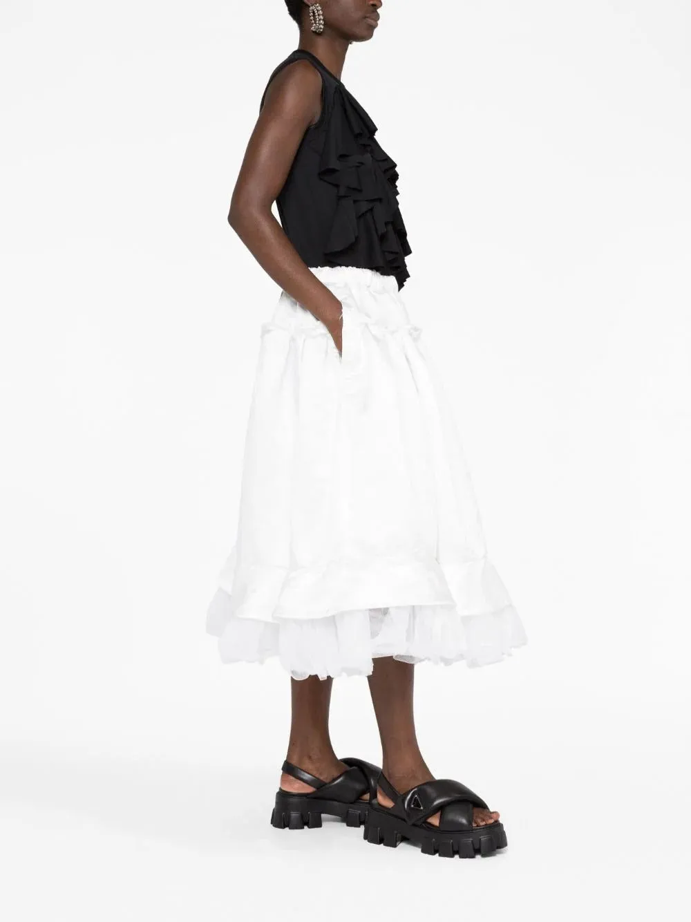 Satin Tulle Elastic Waistband Skirt