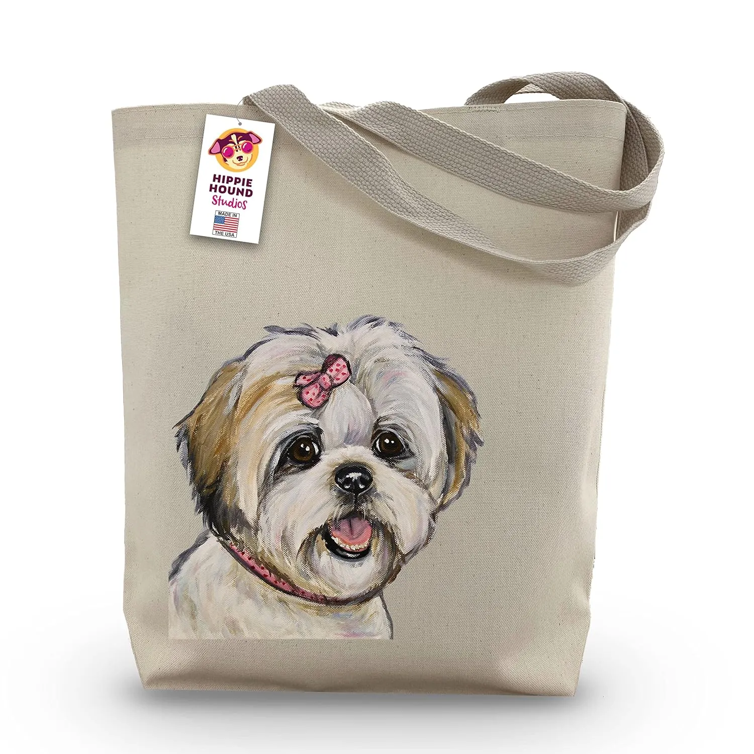 Shih Tzu Tote Bag - Gifts For Mom - Shih Tzu Lover Gift - Shih Tzu Gifts For Women -Handmade Totes - Hippie Hound Studios Canvas Totes - Cute ShihTzu Reusable Shopping Bag - Grocery Bag - Beach Bag