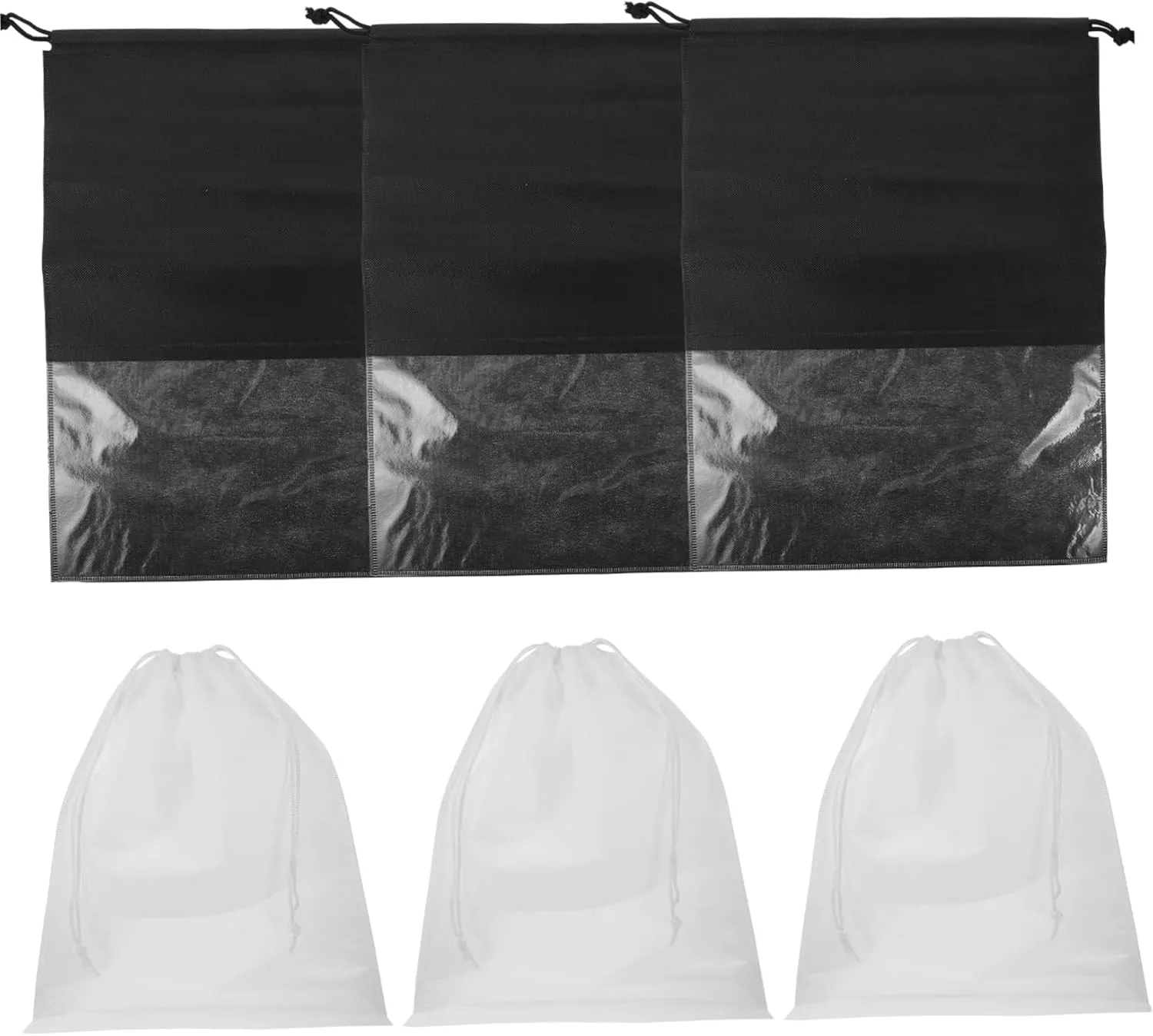 Shoe Drawstring Dust Bags Set of 6 Clear Plastic Organizer Bags with Window Storage for Men's Shoes