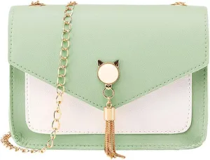 Shoulder Bag Messenger Cover Small Phone Bag Women Fringe Mobile Cat Bags Shoulder Bags for School (Green, One Size)