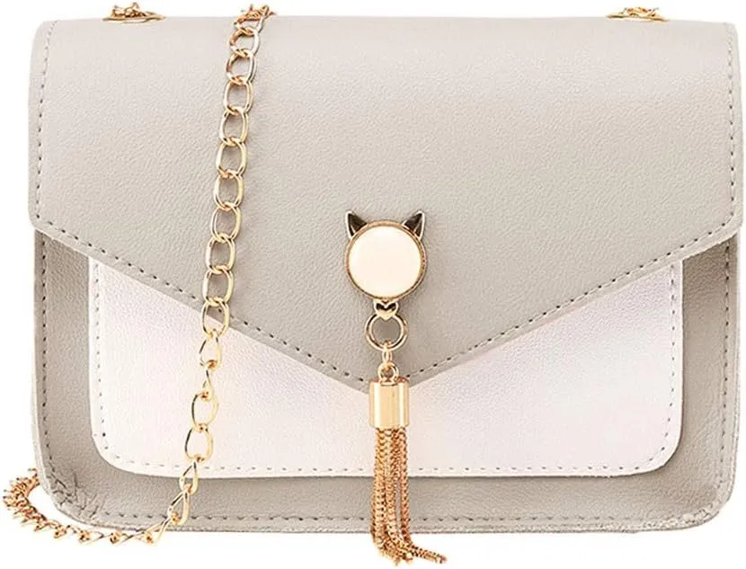 Shoulder Bag Messenger Cover Small Phone Bag Women Fringe Mobile Cat Bags Shoulder Bags for School (Grey, One Size)