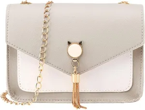 Shoulder Bag Messenger Cover Small Phone Bag Women Fringe Mobile Cat Bags Shoulder Bags for School (Grey, One Size)