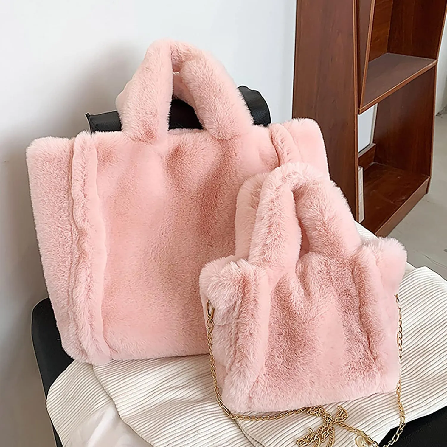 Shoulder Bags Purse Women's Winter Small Size Solid Color Simple Plush Handbag