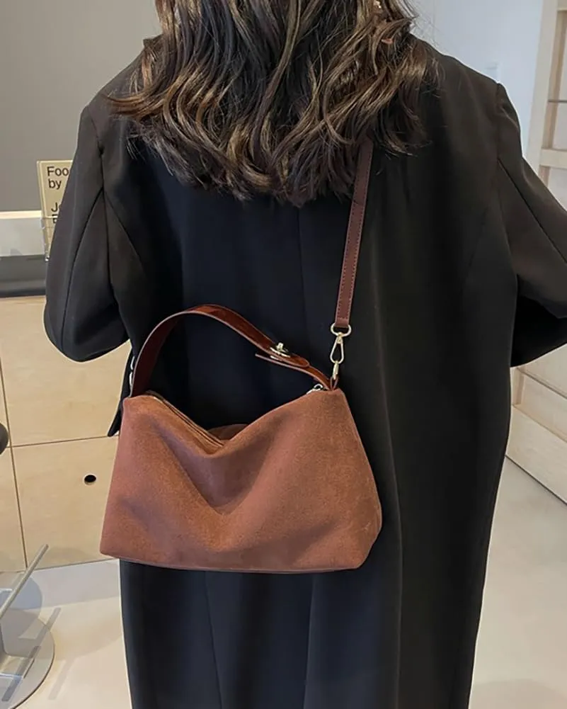 Slouchy Suede Tote Bags for Women Soft Faux Leather Satchels Large Shoulder Crossbody Purse Trendy Working Handbag