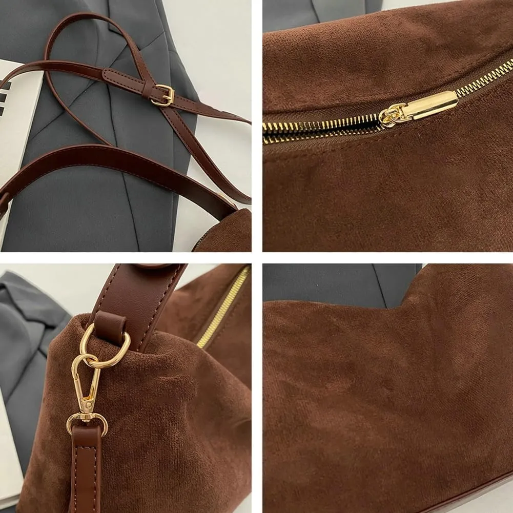 Slouchy Suede Tote Bags for Women Soft Faux Leather Satchels Large Shoulder Crossbody Purse Trendy Working Handbag