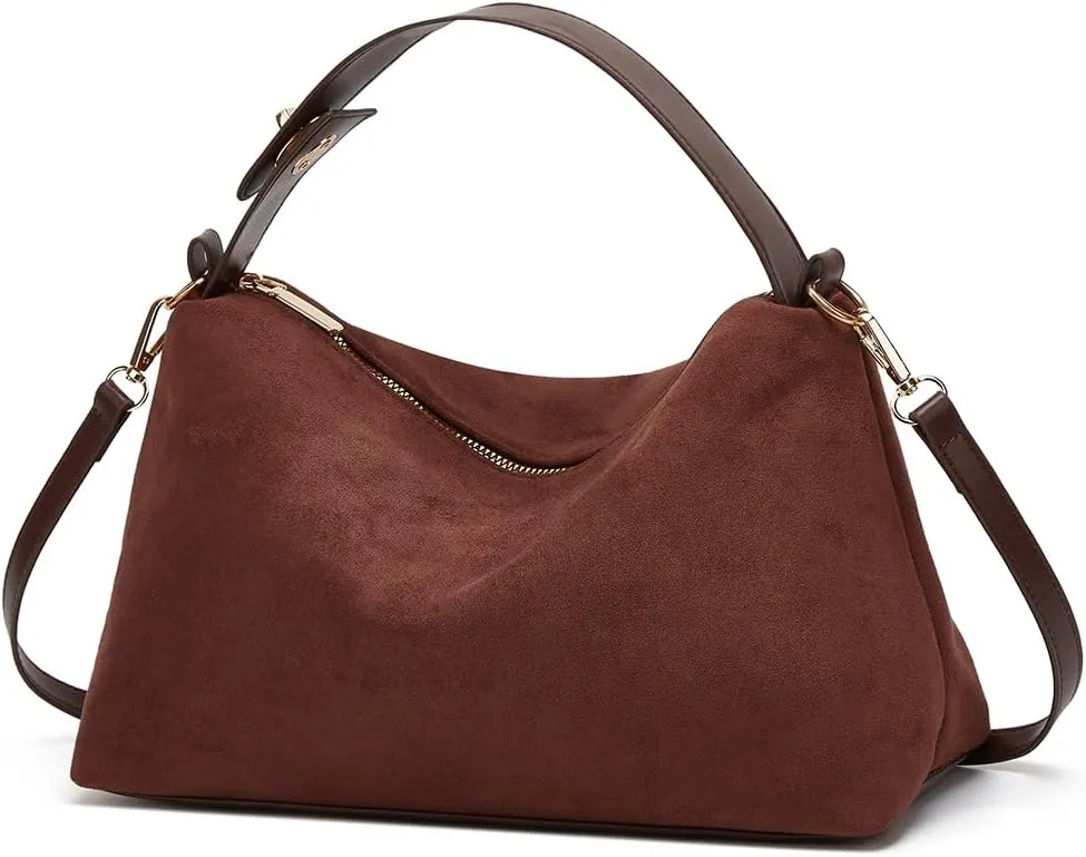 Slouchy Suede Tote Bags for Women Soft Faux Leather Satchels Large Shoulder Crossbody Purse Trendy Working Handbag
