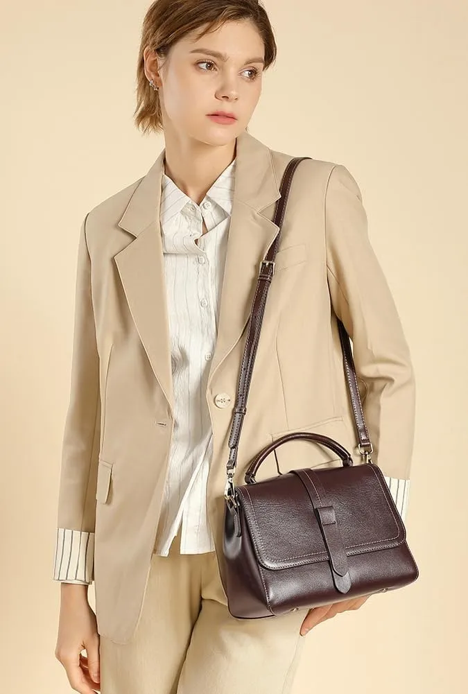 Small Genuine Leather Crossbody Shoulder Bags for Women Trendy Tote Handbags Purse Ladies Vintage Work Satchels