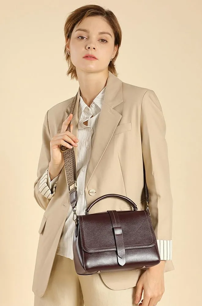 Small Genuine Leather Crossbody Shoulder Bags for Women Trendy Tote Handbags Purse Ladies Vintage Work Satchels