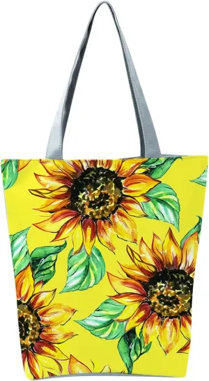 Small Purse Cute Tote Handbag Women's Slouchy Large Capacity Zippered Sunflower Printed Shoulder Bag