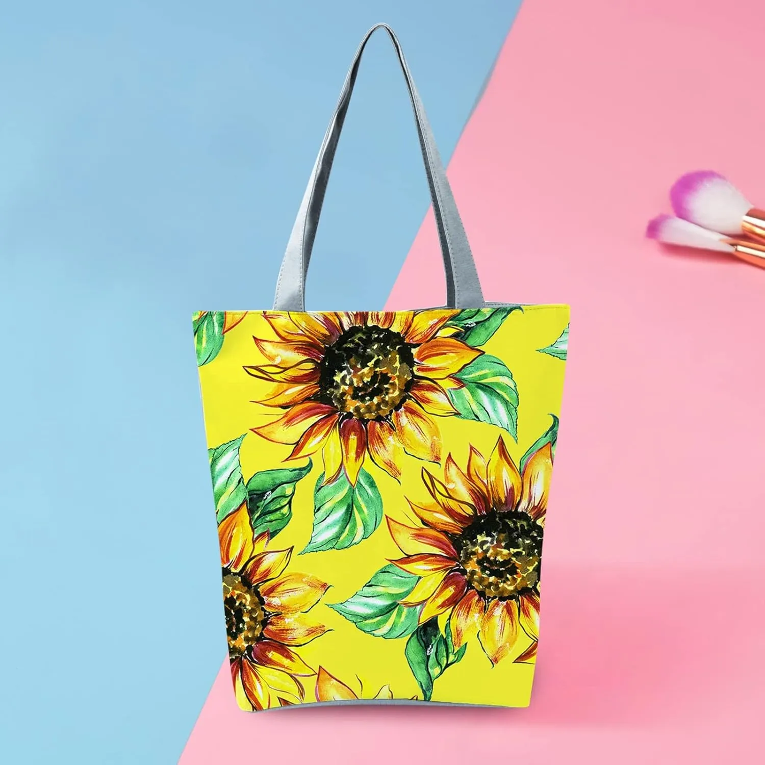 Small Purse Cute Tote Handbag Women's Slouchy Large Capacity Zippered Sunflower Printed Shoulder Bag
