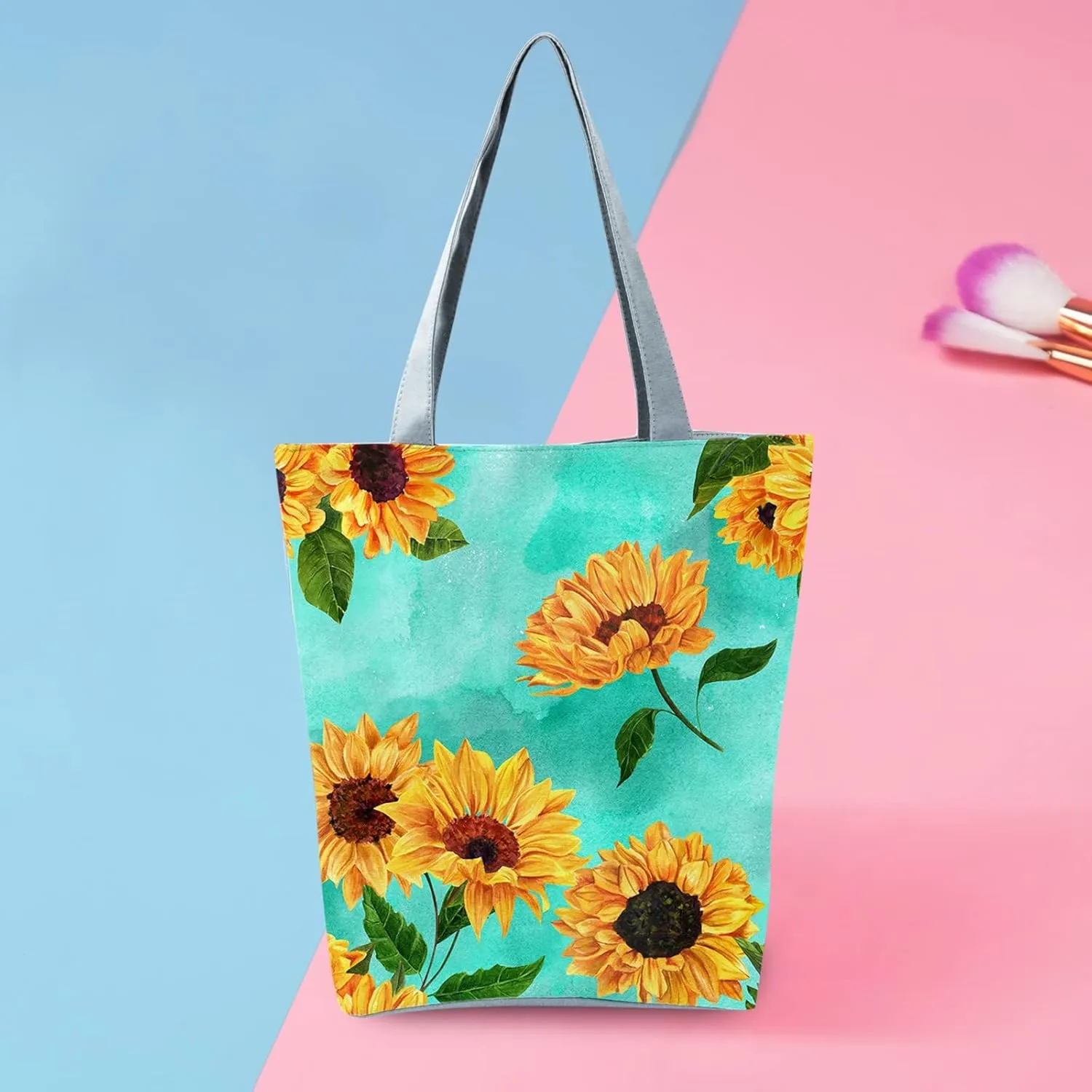 Small Purse Cute Tote Handbag Women's Slouchy Large Capacity Zippered Sunflower Printed Shoulder Bag