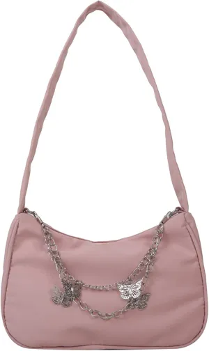 Small Shoulder Bag Cute Mini Simple Tote Bags with Zipper Closure Vegan Leather Fashion Chain Crescent Handbags