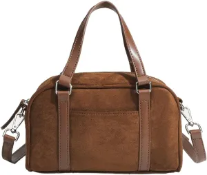 Small Suede Tote Bag for Women Faux Leather Shoulder Crossbody Purse Vintage Top Handle Satchels Working Handbag