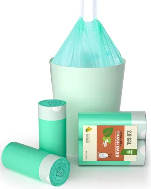 Small Trash Bags, AYOTEE 2 Gallon Trash Bag Drawstring Compostable Trash Bags, 2.6 Gallon Trash Bag Bathroom Trash Bags Compost Bags Waste Basket Liners for Bathroom, Office, Pet (50 Count Green)