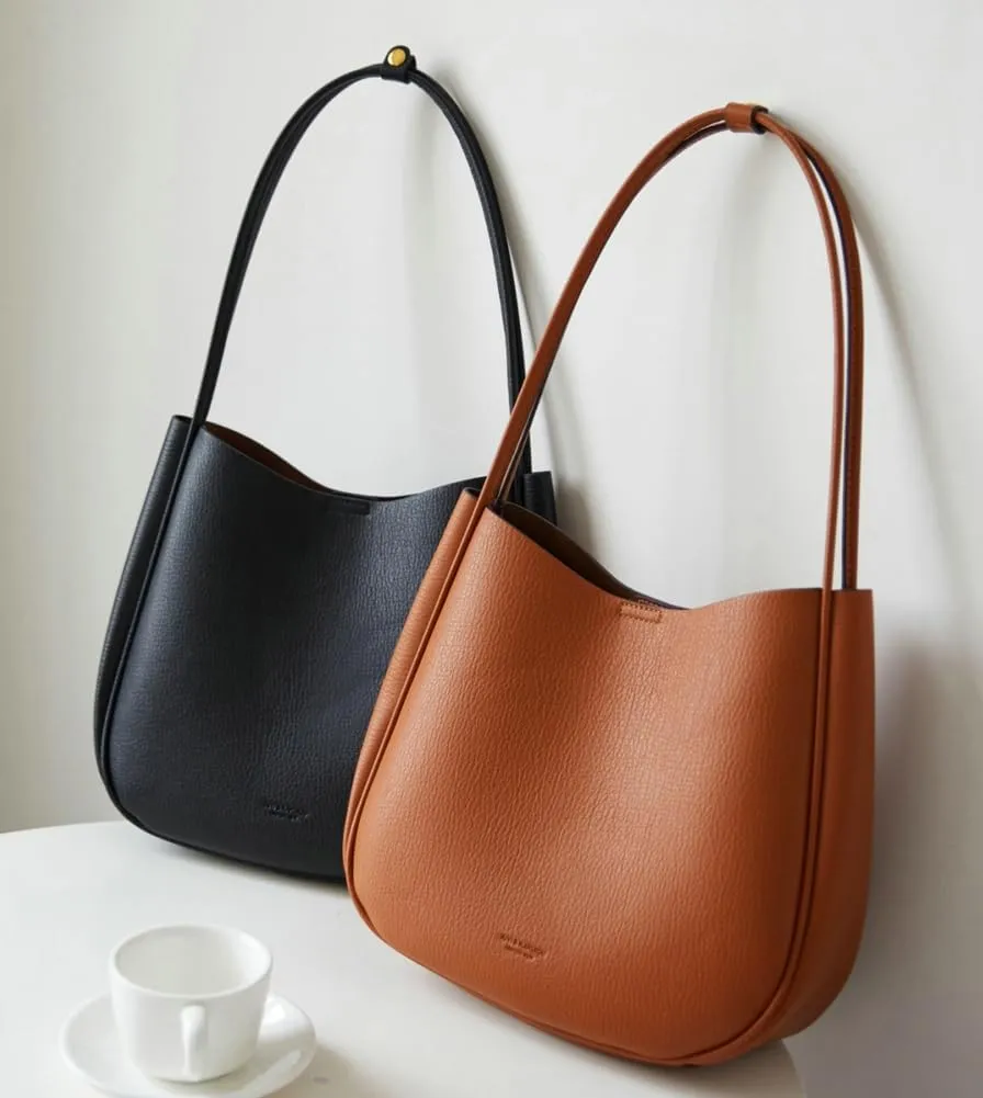 Soft Vegan Leather Shoulder Bag for Women Large Casual Bucket Handbags Working Shopping Tote Purse Satchels 2pcs