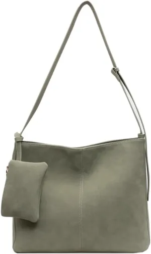 Soft Vegan Leather Shoulder Crossbody Bags for Women Large Bucket Tote Purse Suede Handbags Working Satchels