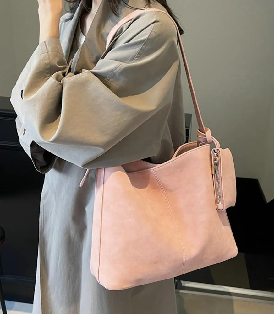 Soft Vegan Leather Shoulder Crossbody Bags for Women Large Bucket Tote Purse Suede Handbags Working Satchels