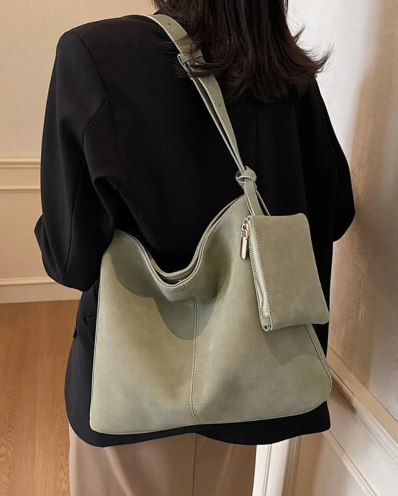 Soft Vegan Leather Shoulder Crossbody Bags for Women Large Bucket Tote Purse Suede Handbags Working Satchels